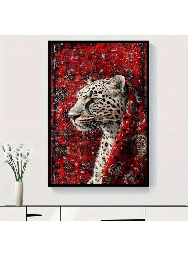 Luxury Leopard Wall Art Frame – Majestic Leopard on Red Persian Carpet Background | Premium Framed Canvas | 60 × 40 cm (Vertical) - Image 3